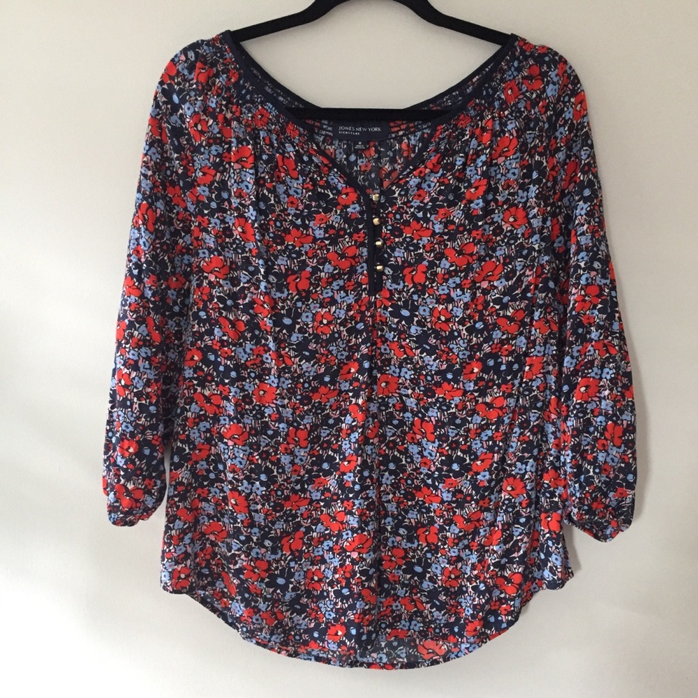 Jones New York Signature Floral Blouse Size Medium